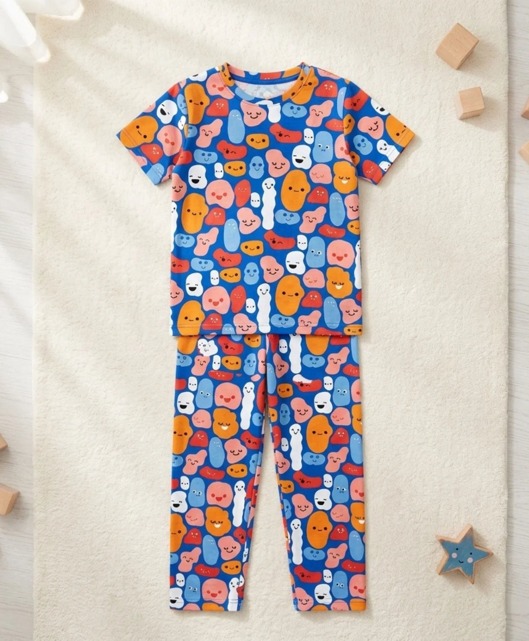 Happy Blobs Short Sleeve Pyjama Set - Blue
