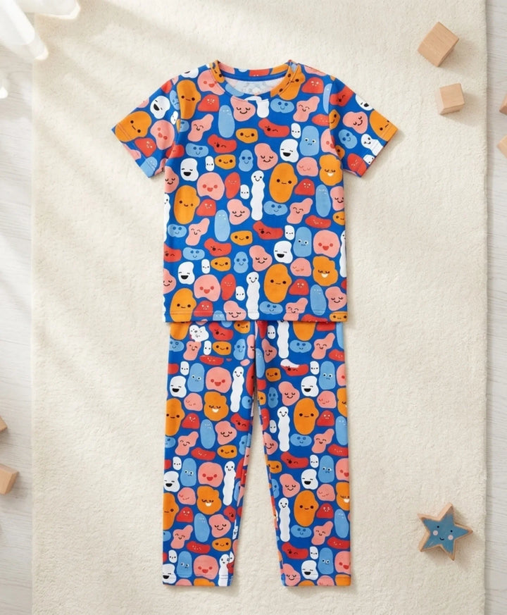 Happy Blobs Short Sleeve Pyjama Set - Blue