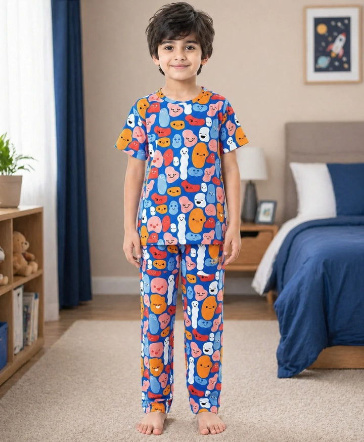Happy Blobs Short Sleeve Pyjama Set - Blue