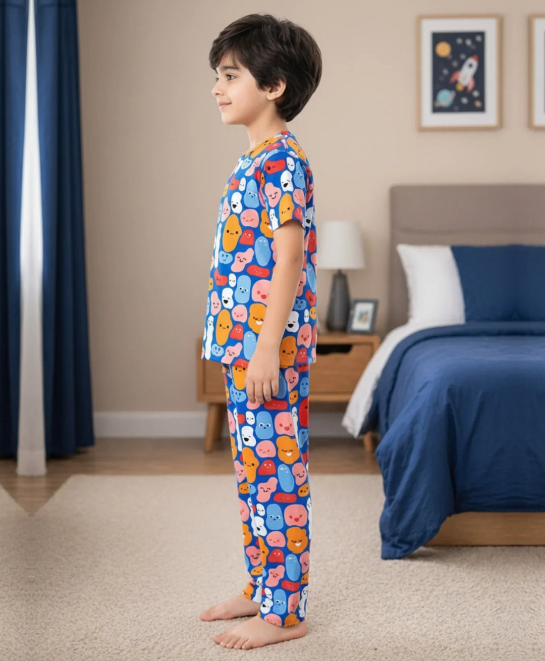 Happy Blobs Short Sleeve Pyjama Set - Blue
