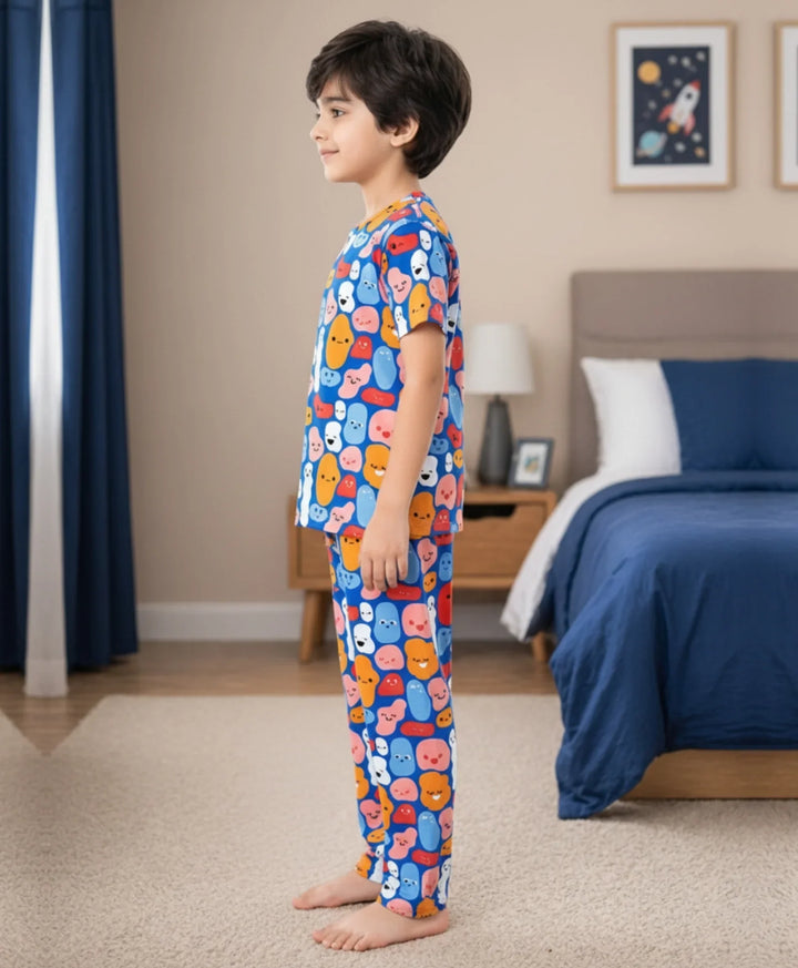 Happy Blobs Short Sleeve Pyjama Set - Blue