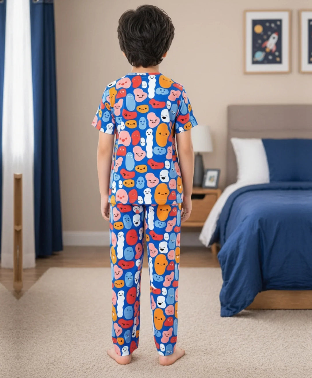 Happy Blobs Short Sleeve Pyjama Set - Blue