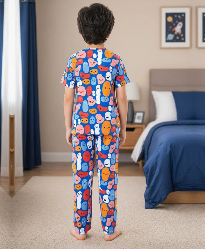 Happy Blobs Short Sleeve Pyjama Set - Blue