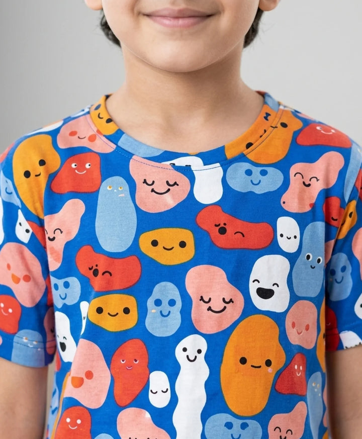 Happy Blobs Short Sleeve Pyjama Set - Blue