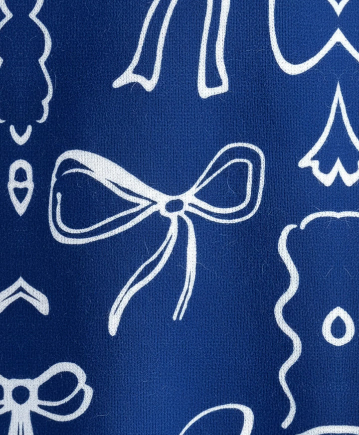 Blue Bow Girls Frill Dress - Blue