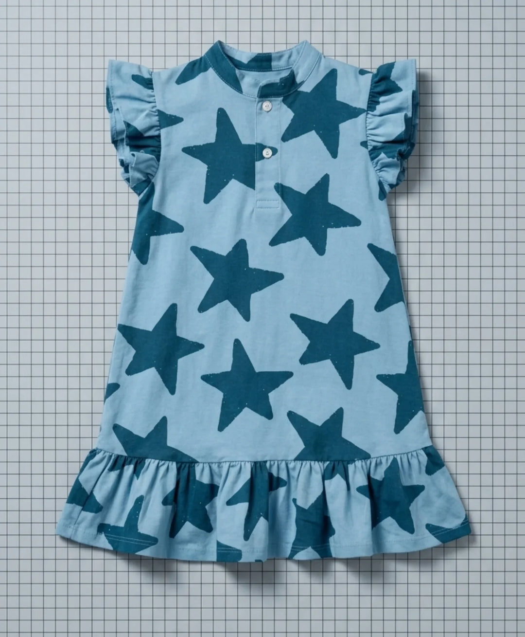 Blue Stars Girls Summer Frill Dress - Blue