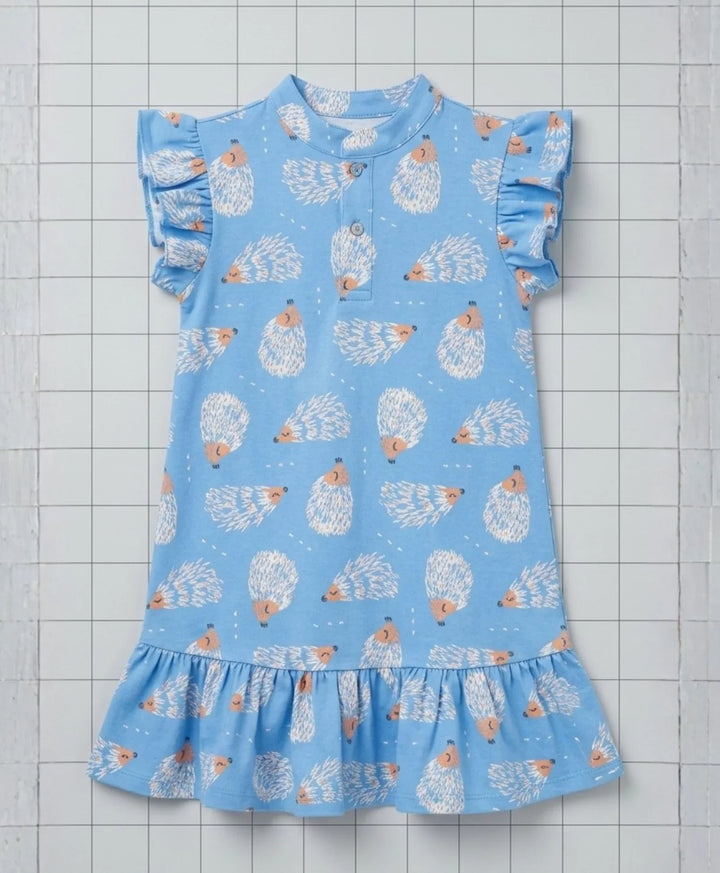 Hedgehog Girls Summer Frill Dress - Blue