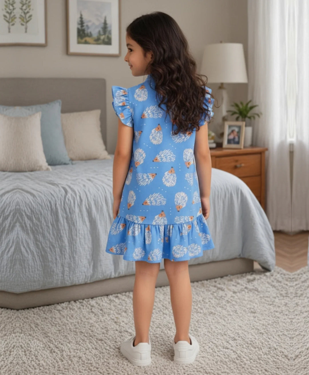 Hedgehog Girls Summer Frill Dress - Blue