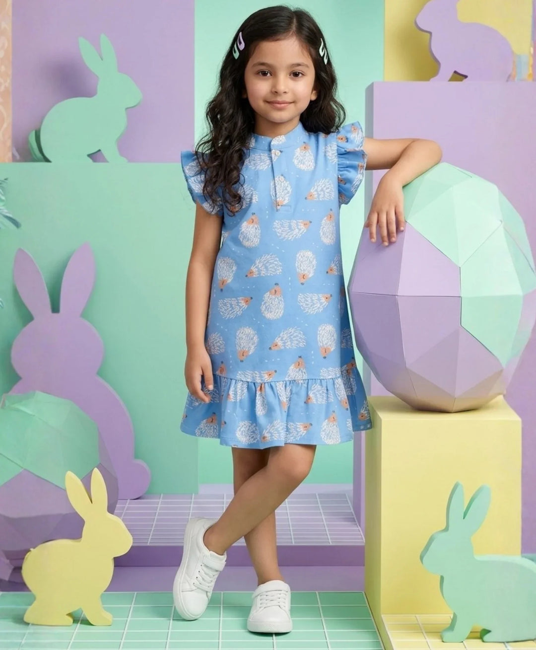 Hedgehog Girls Summer Frill Dress - Blue
