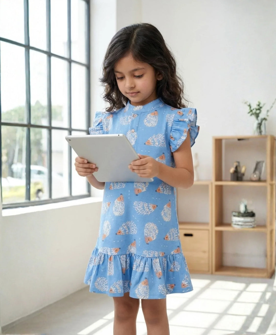 Hedgehog Girls Summer Frill Dress - Blue