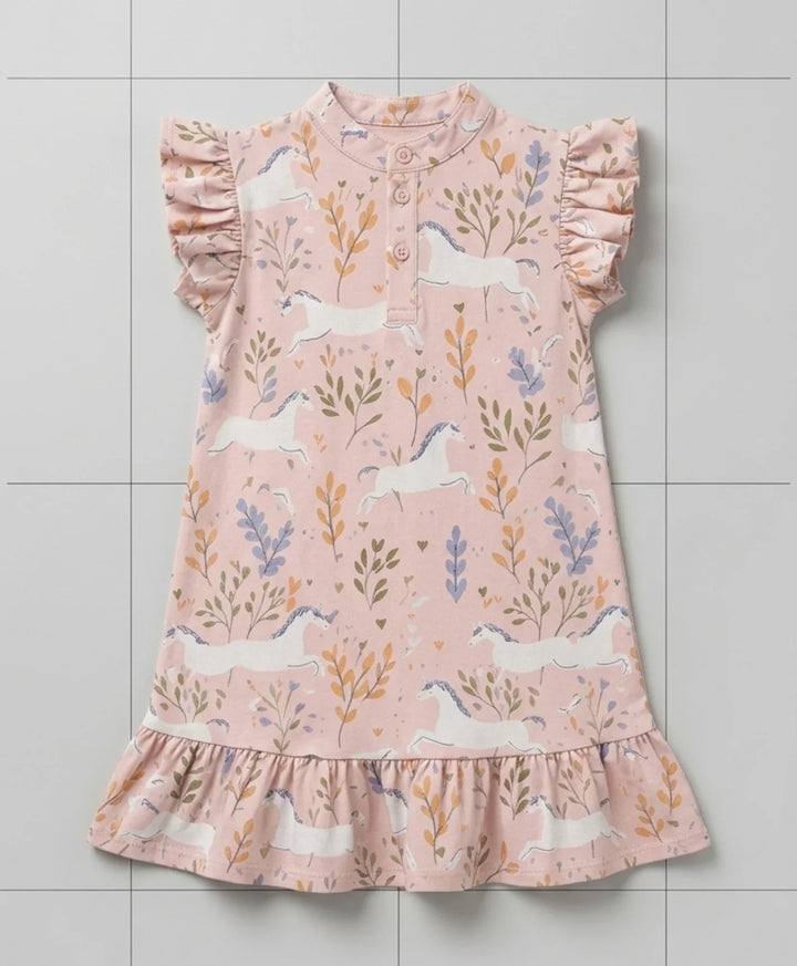 Unicorn Garden Girls Summer Frill Dress - Pink