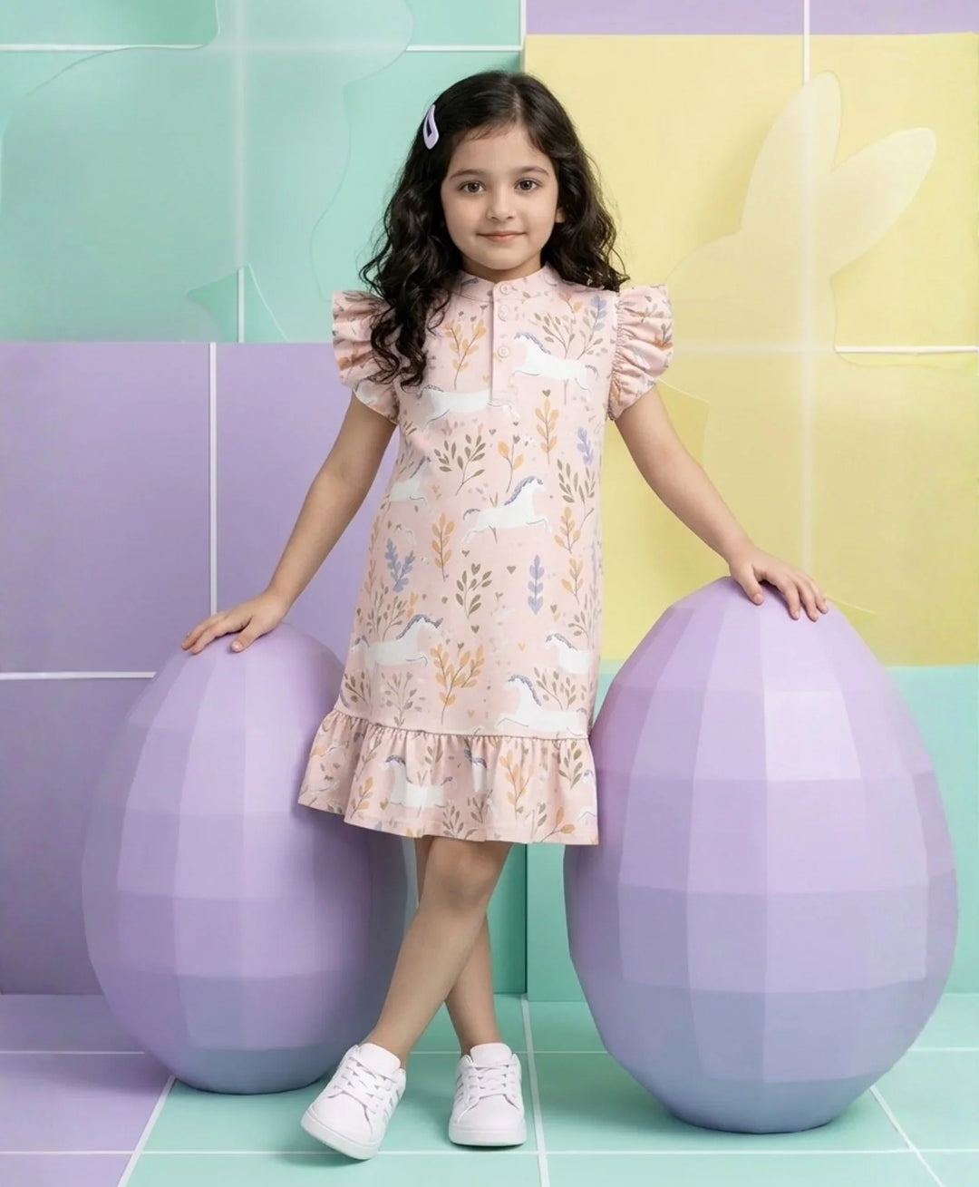 Unicorn Garden Girls Summer Frill Dress - Pink
