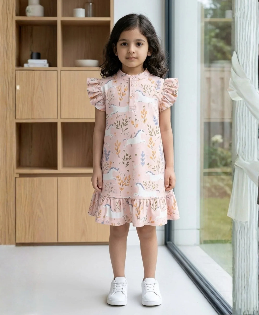 Unicorn Garden Girls Summer Frill Dress - Pink