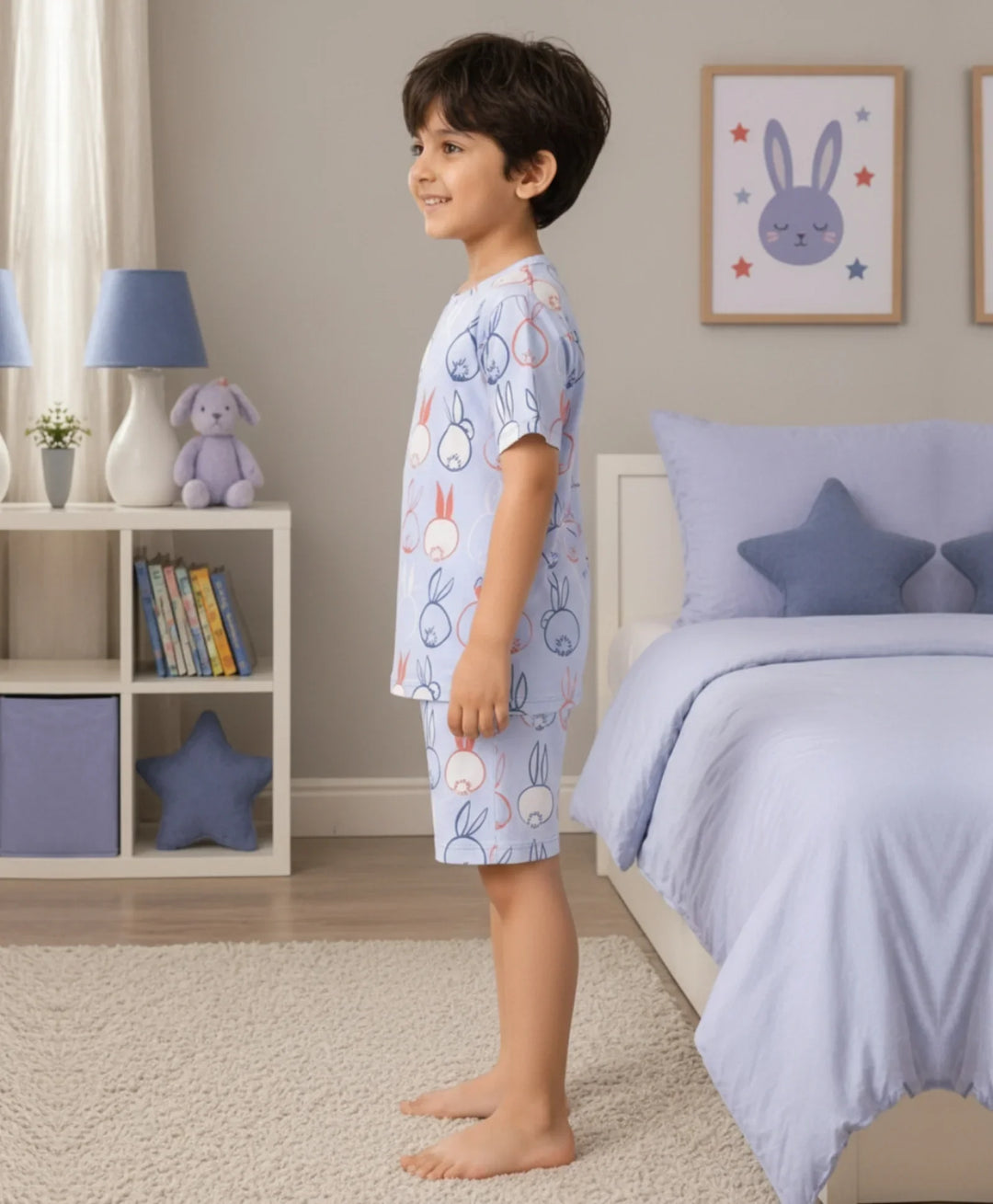 Rabbit Print Boys Sleepwear Short Set - Blue