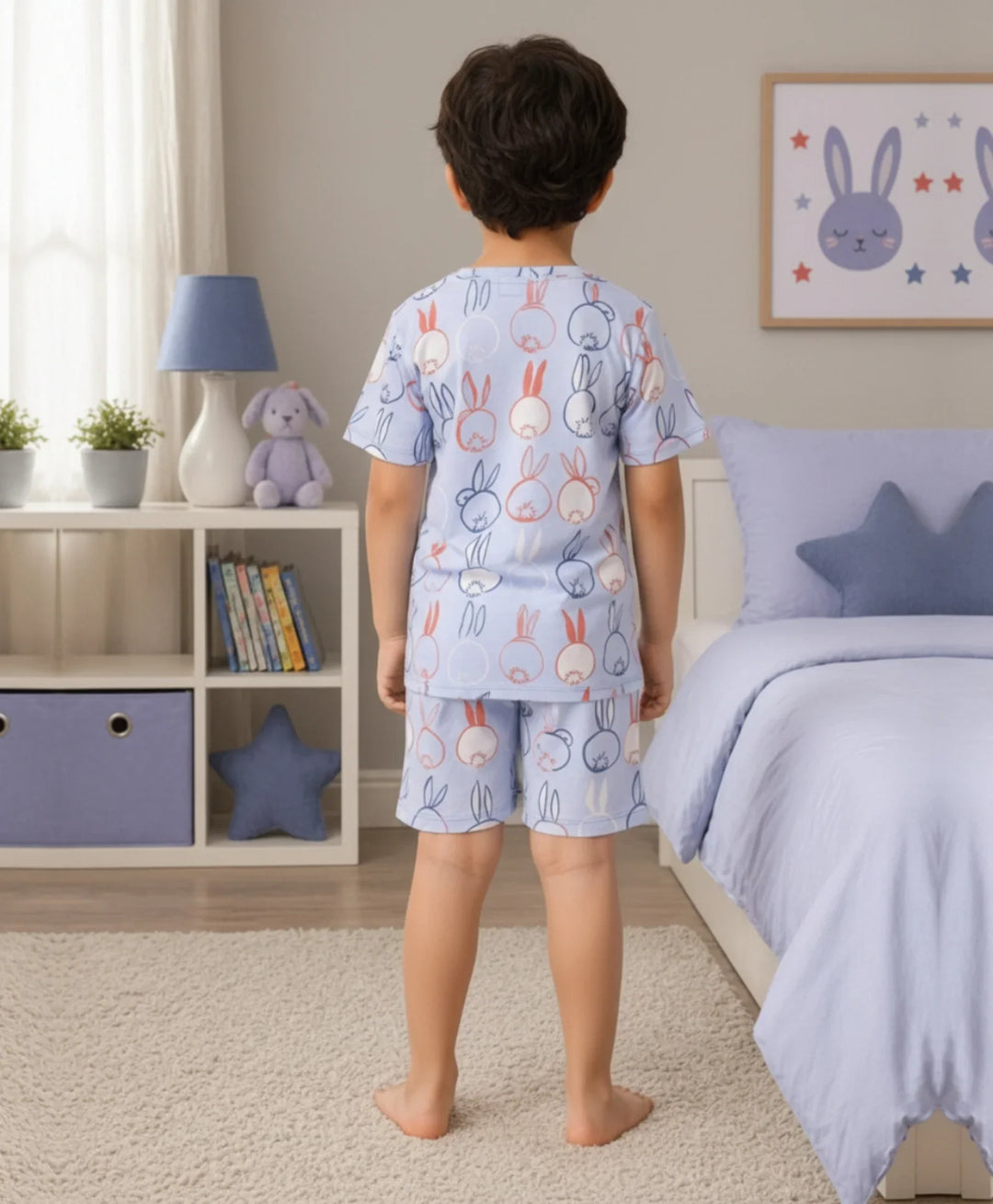 Rabbit Print Boys Sleepwear Short Set - Blue