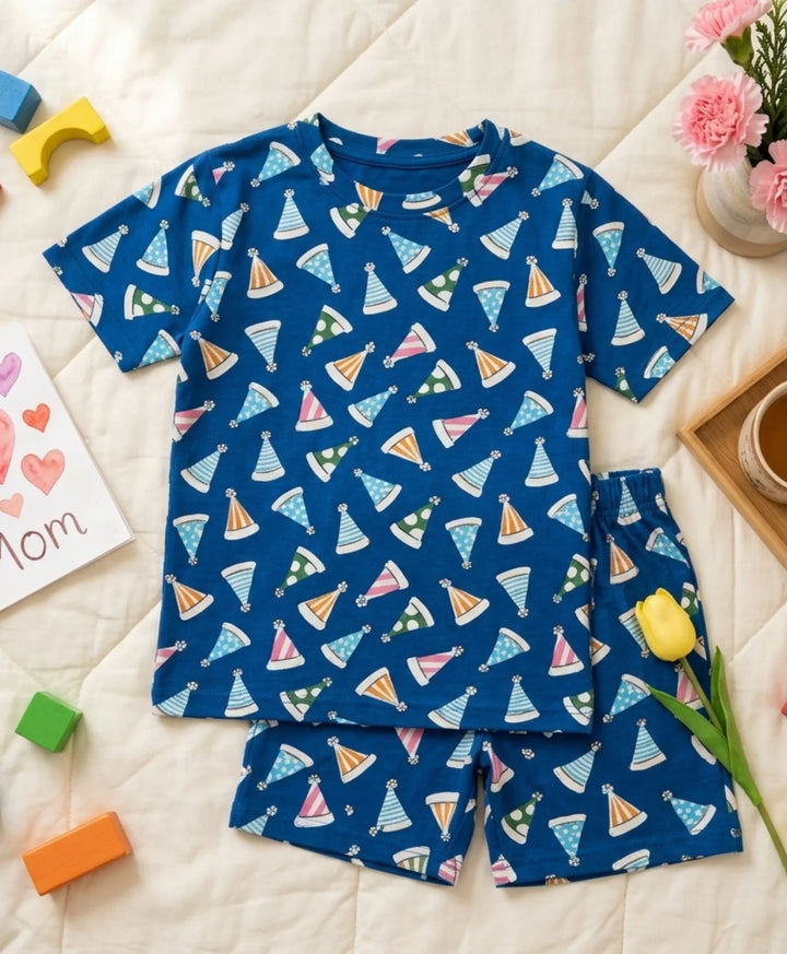 Party Caps Blue Boys Sleepwear Short Set - Blue