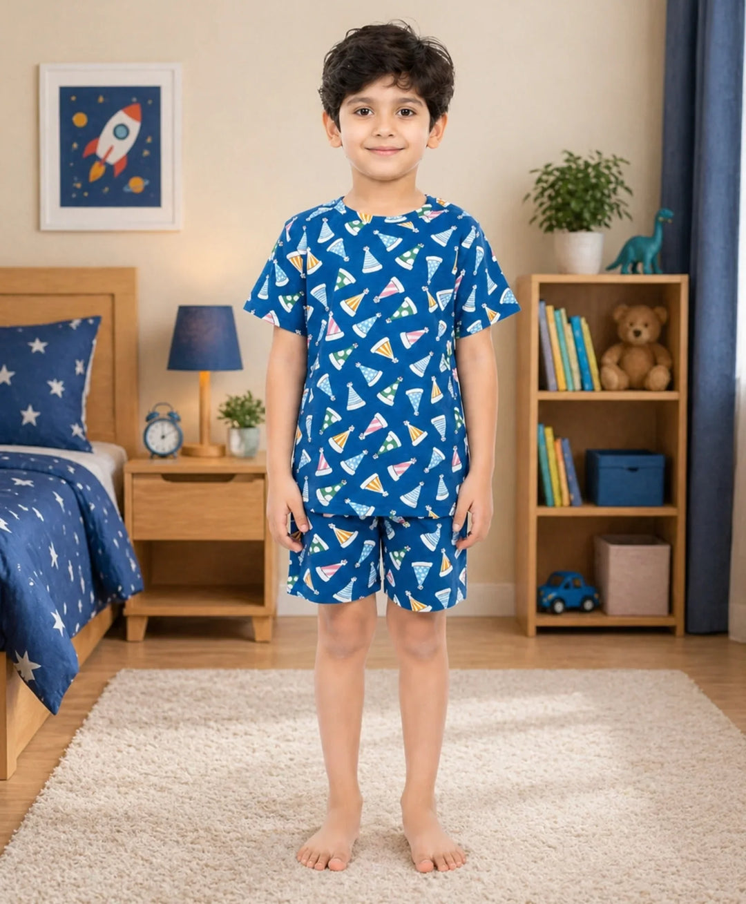 Party Caps Blue Boys Sleepwear Short Set - Blue