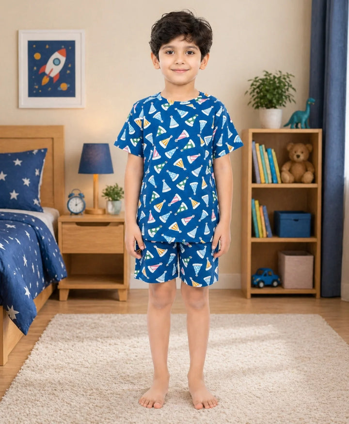 Party Caps Blue Boys Sleepwear Short Set - Blue