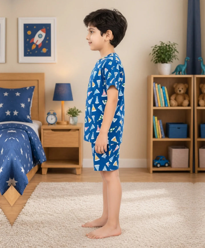 Party Caps Blue Boys Sleepwear Short Set - Blue