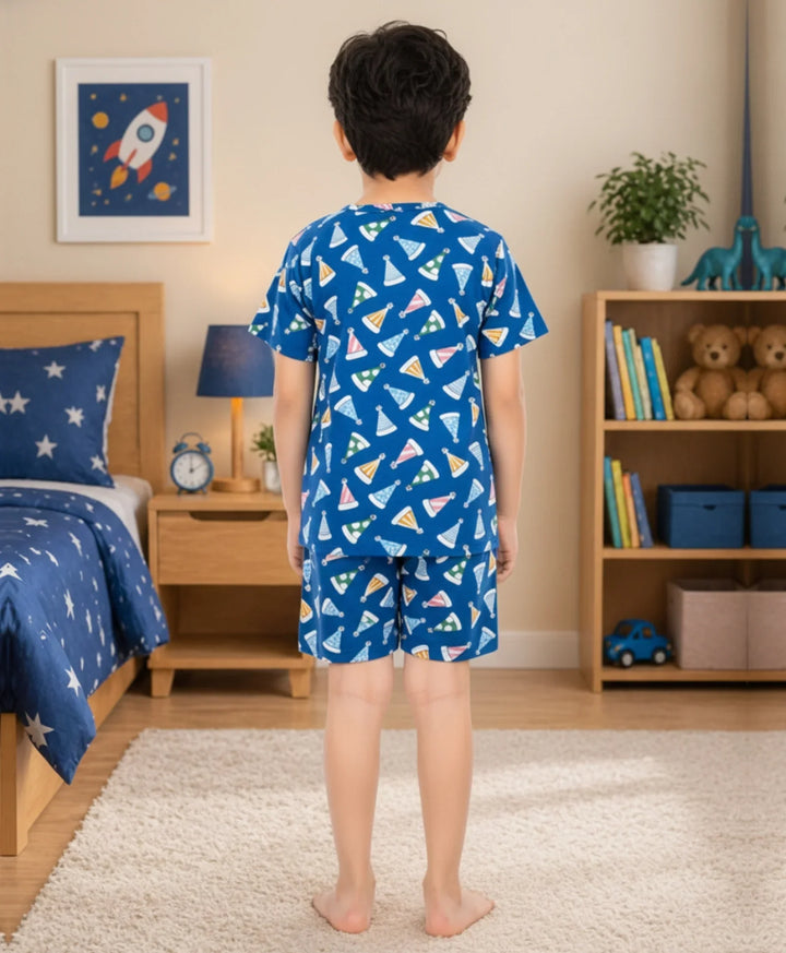 Party Caps Blue Boys Sleepwear Short Set - Blue
