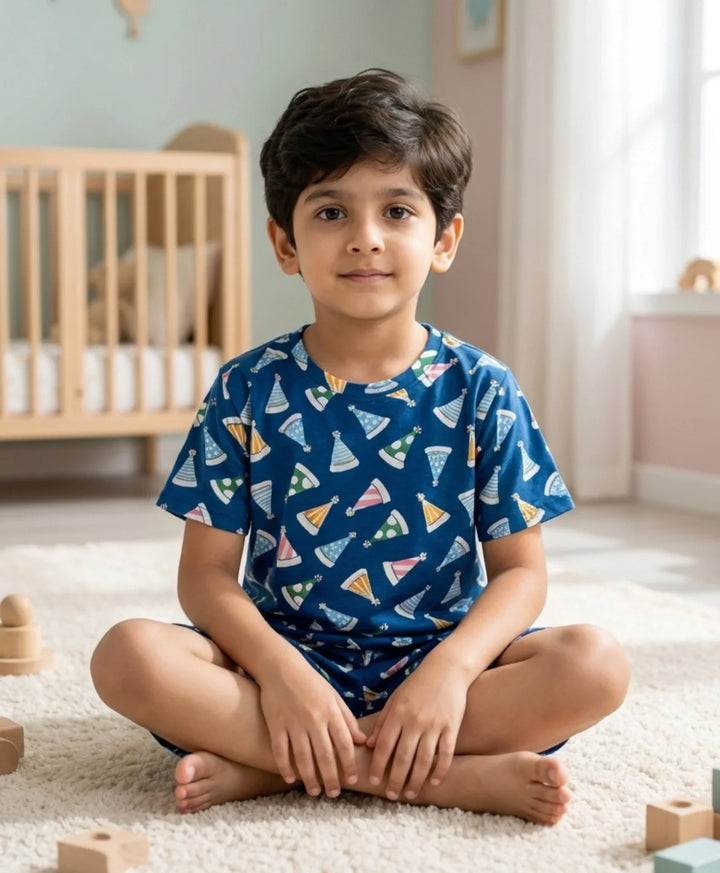 Party Caps Blue Boys Sleepwear Short Set - Blue