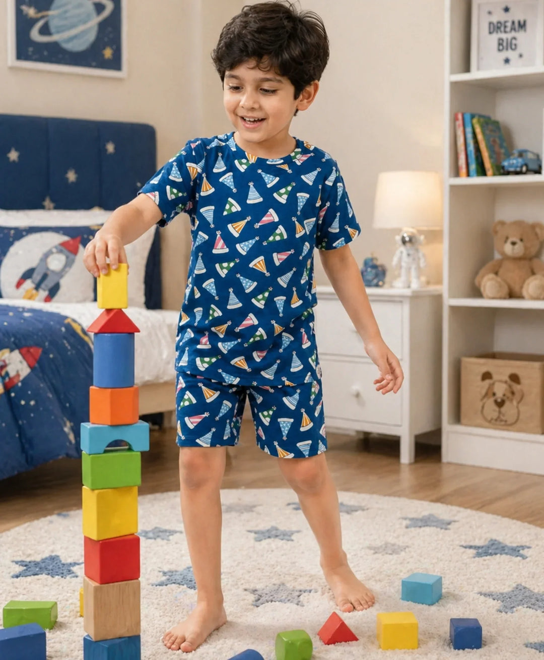 Party Caps Blue Boys Sleepwear Short Set - Blue