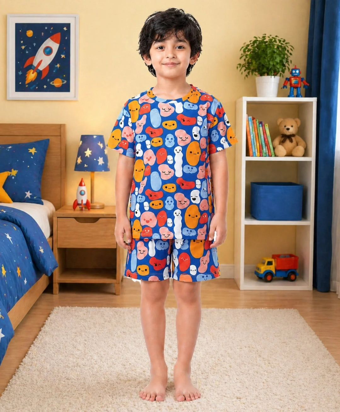 Happy Blobs Boys Sleepwear Short Set - Blue