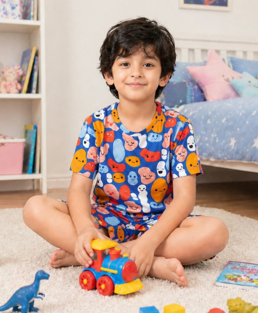 Happy Blobs Boys Sleepwear Short Set - Blue