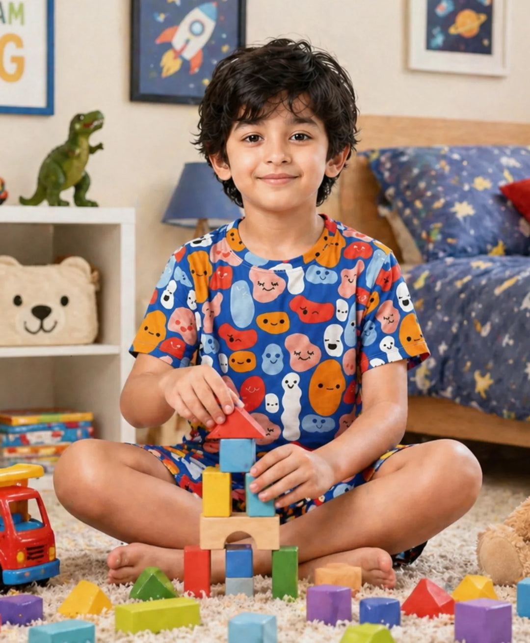 Happy Blobs Boys Sleepwear Short Set - Blue