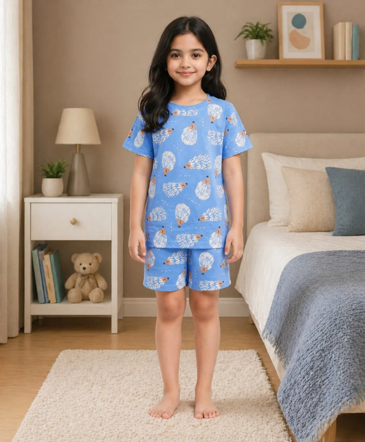 Hedgehog Girls Sleepwear Short Set - Blue