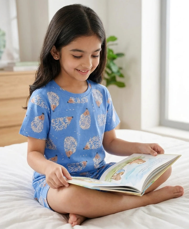 Hedgehog Girls Sleepwear Short Set - Blue