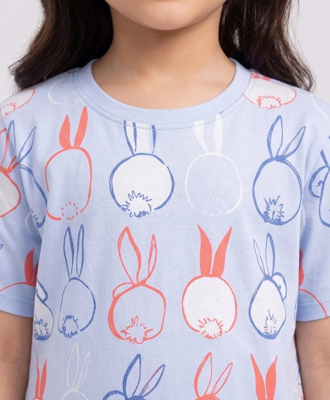Rabbit Print Girls Sleepwear Short Set - Blue
