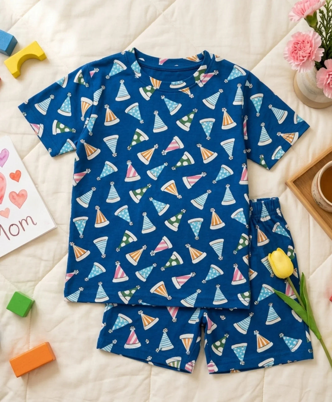 Party Caps Blue Girls Sleepwear Short Set - Blue