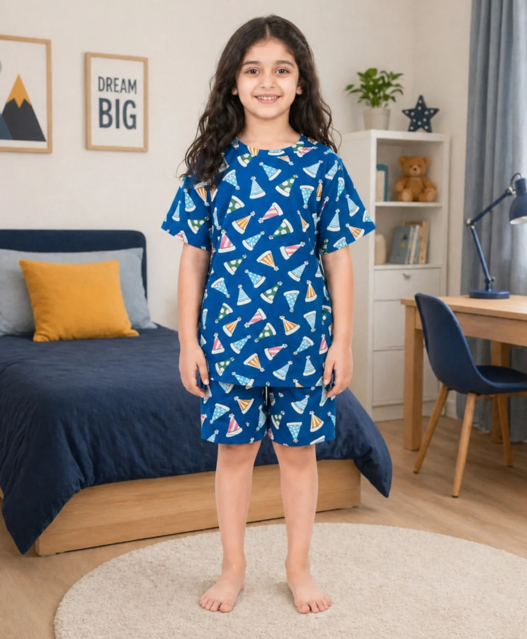 Party Caps Blue Girls Sleepwear Short Set - Blue