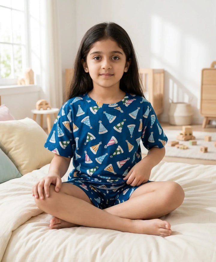 Party Caps Blue Girls Sleepwear Short Set - Blue