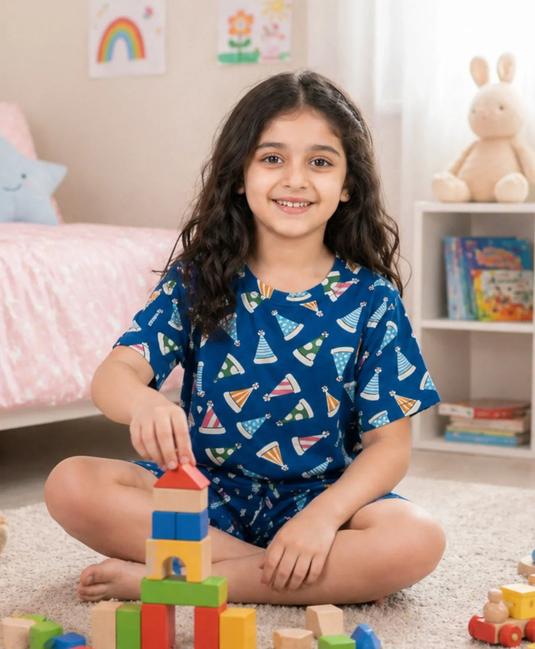 Party Caps Blue Girls Sleepwear Short Set - Blue