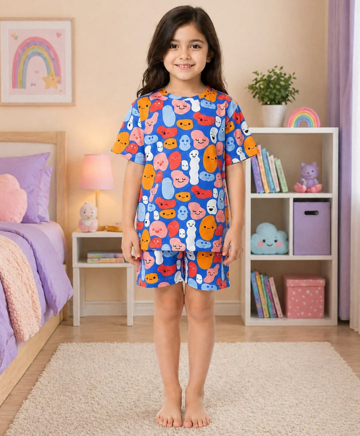 Happy Blobs Girls Sleepwear Short Set - Blue