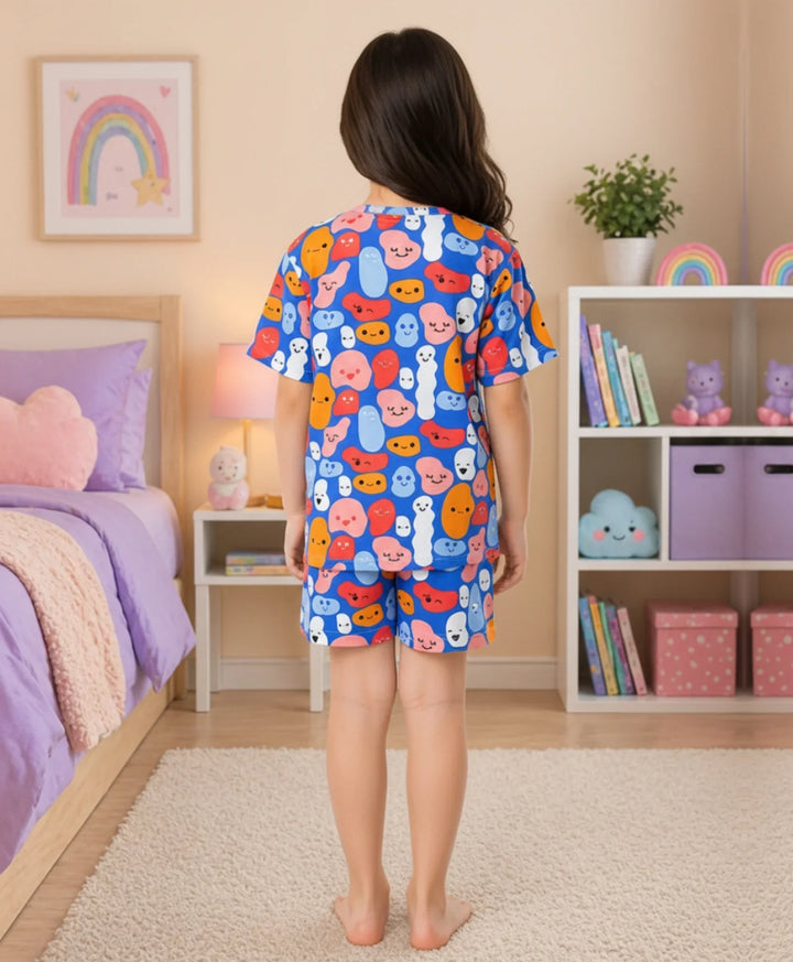 Happy Blobs Girls Sleepwear Short Set - Blue
