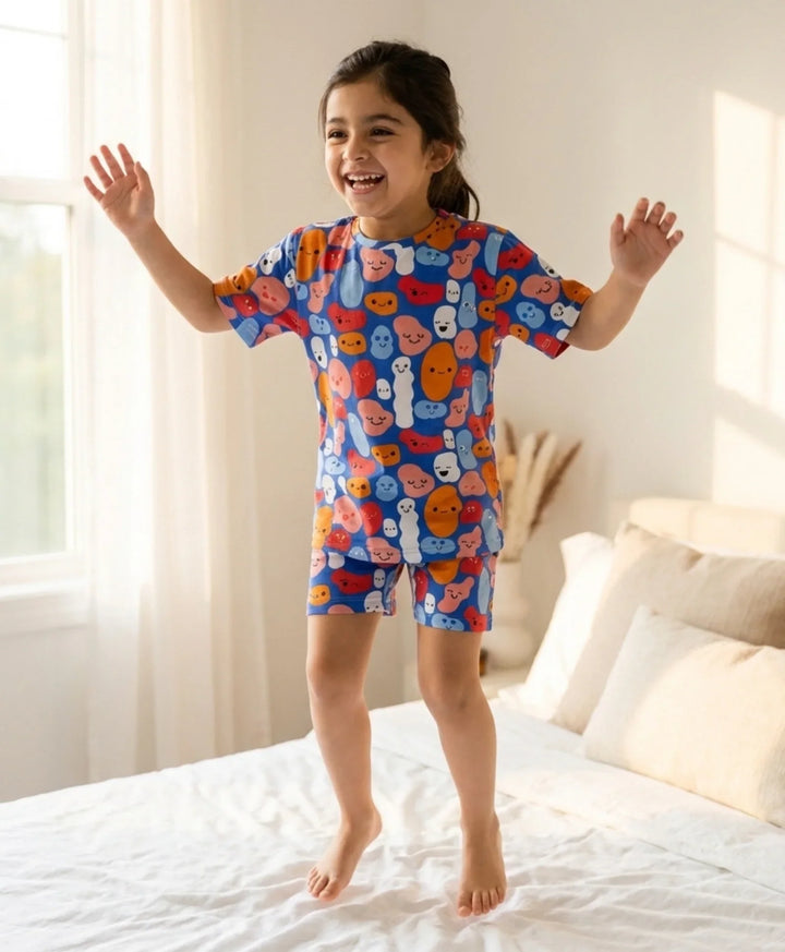 Happy Blobs Girls Sleepwear Short Set - Blue