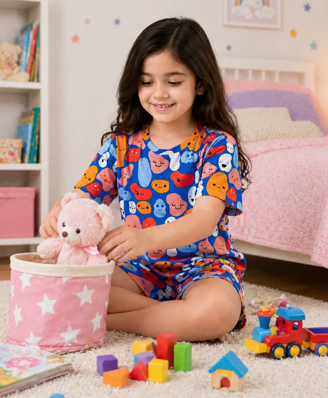 Happy Blobs Girls Sleepwear Short Set - Blue
