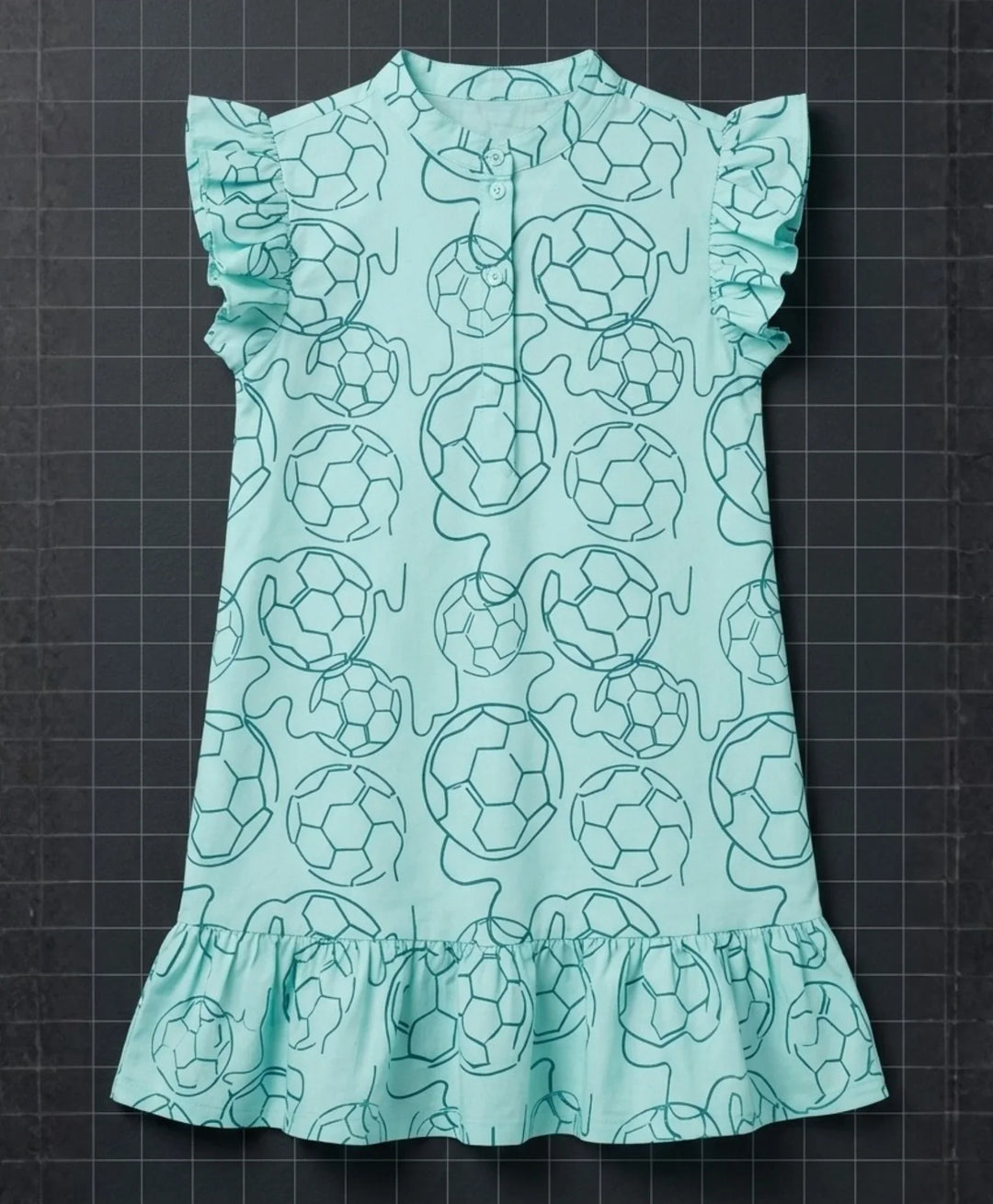 Football Abstract Girls Summer Frill Dress - Sky