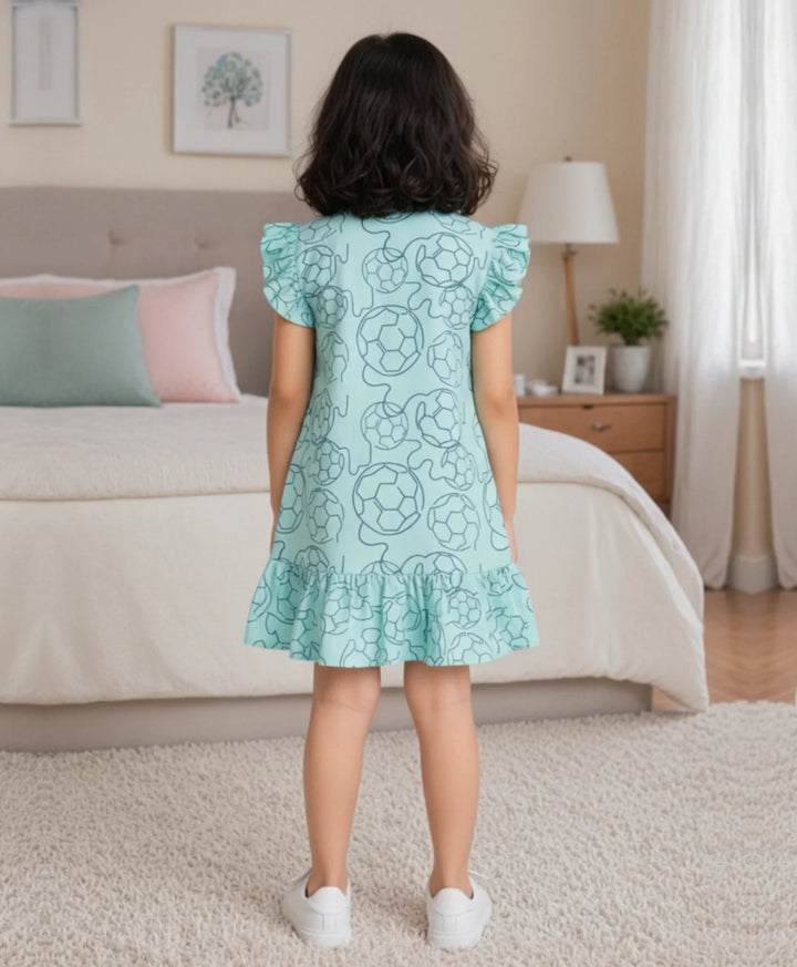 Football Abstract Girls Summer Frill Dress - Sky