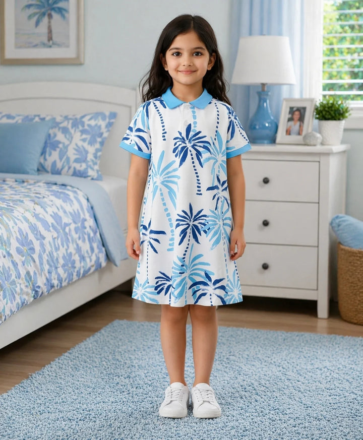 Garden Blue Girls Summer Polo Dress - Blue