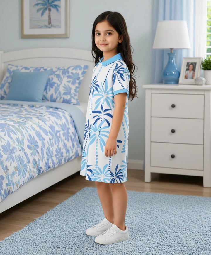 Garden Blue Girls Summer Polo Dress - Blue