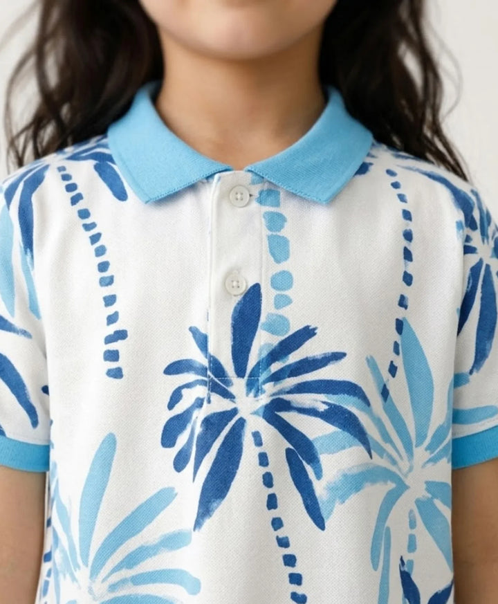 Garden Blue Girls Summer Polo Dress - Blue