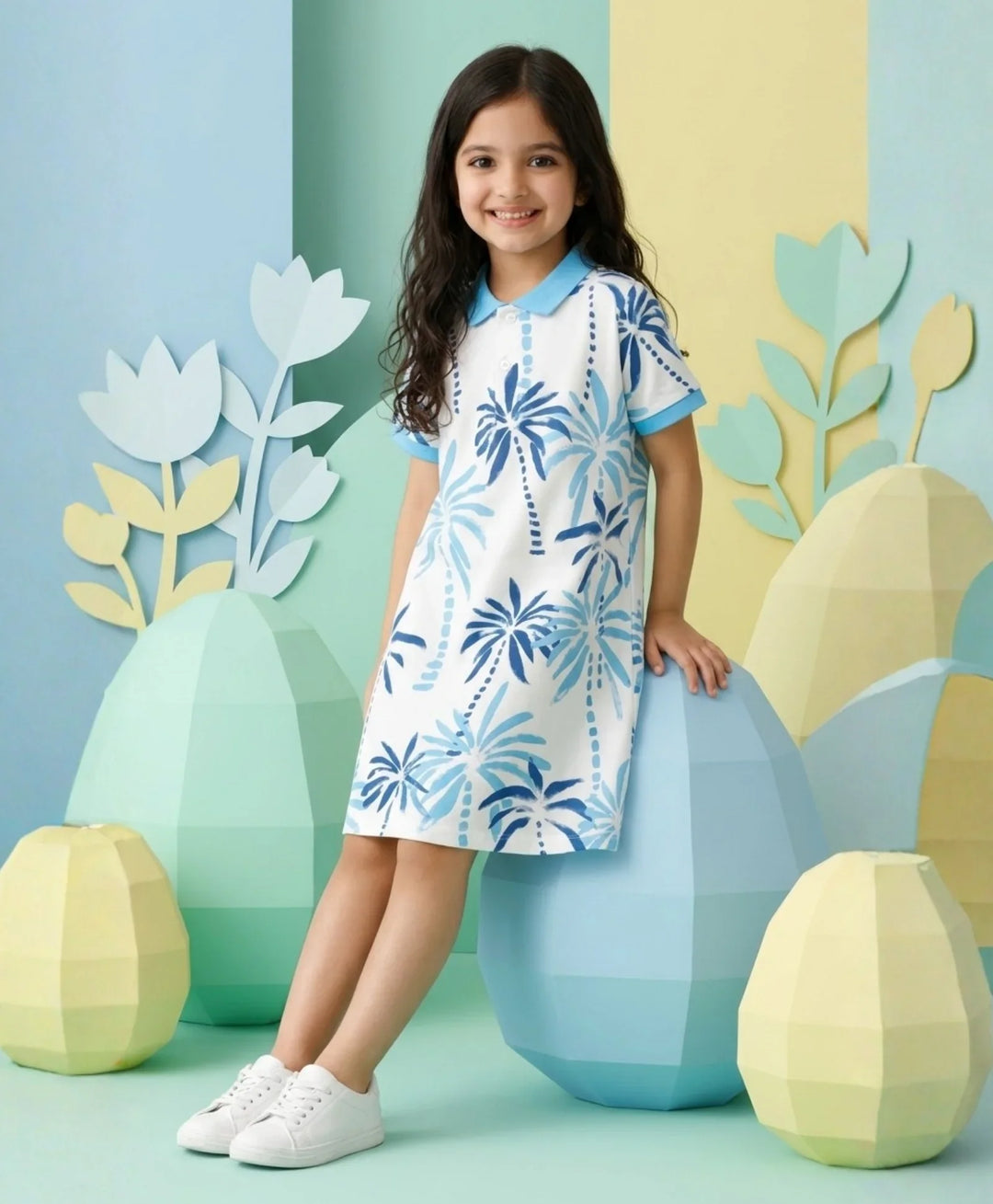 Garden Blue Girls Summer Polo Dress - Blue