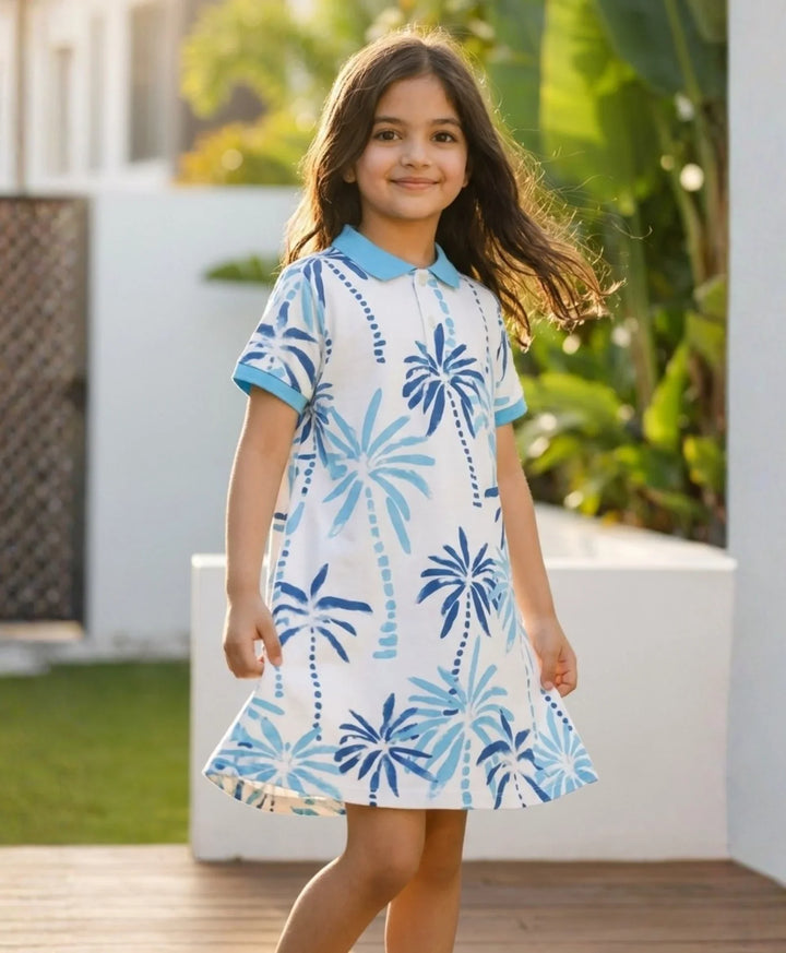 Garden Blue Girls Summer Polo Dress - Blue