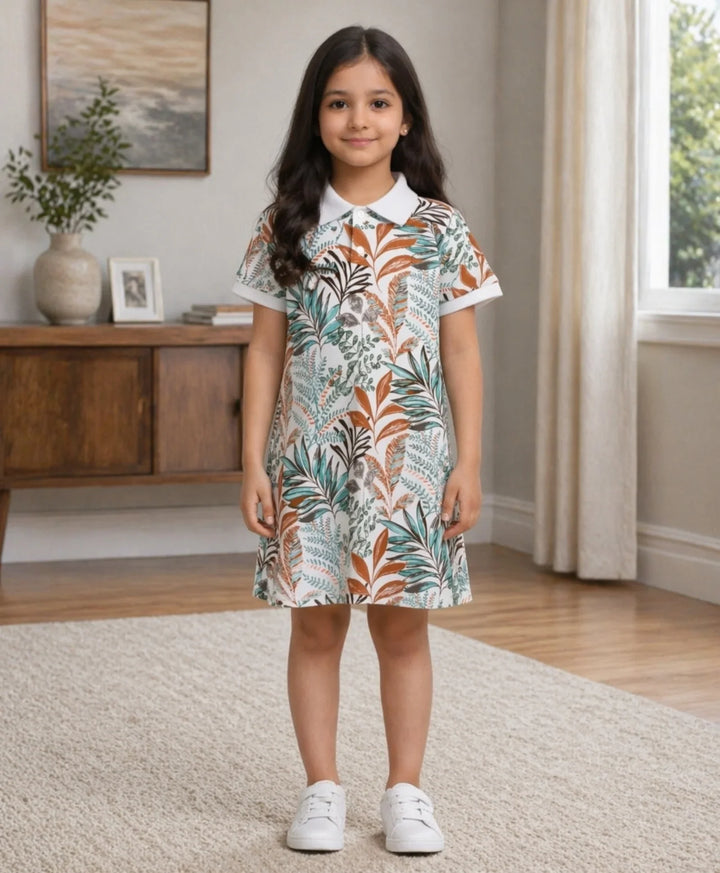 Garden Orange Girls Summer Polo Dress - Orange