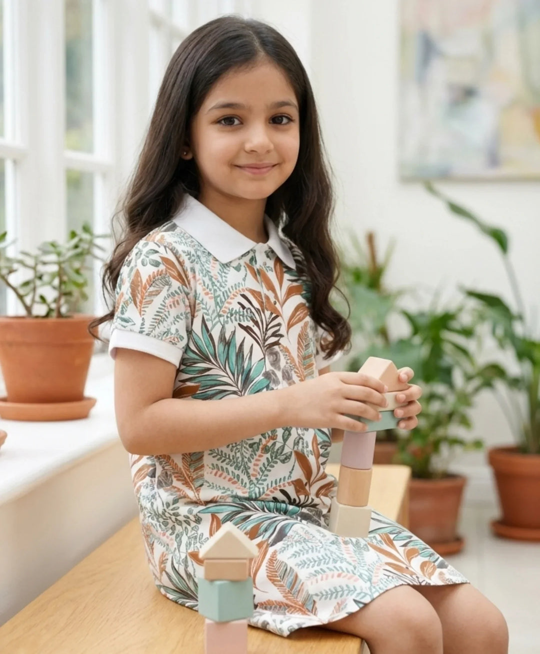 Garden Orange Girls Summer Polo Dress - Orange