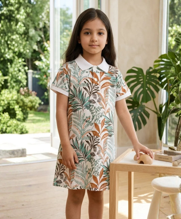 Garden Orange Girls Summer Polo Dress - Orange